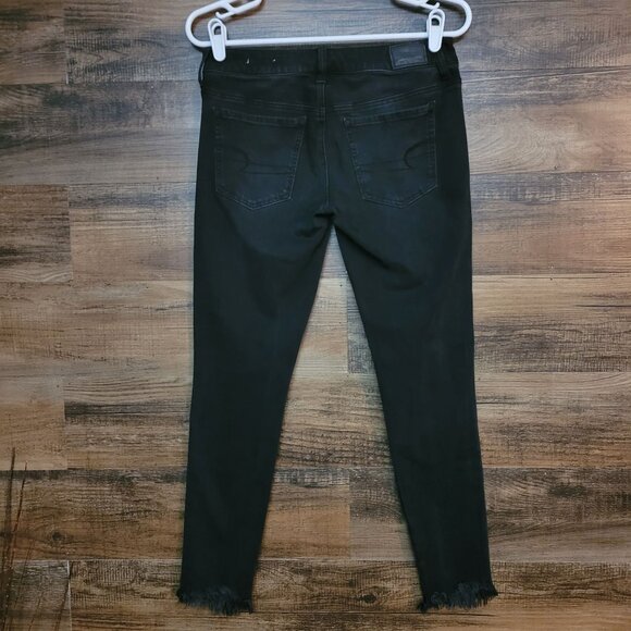 American Eagle Jeans 6 R Jegging Super Low Super StretchX4 Fringe Hem Black Wash - Picture 2 of 12